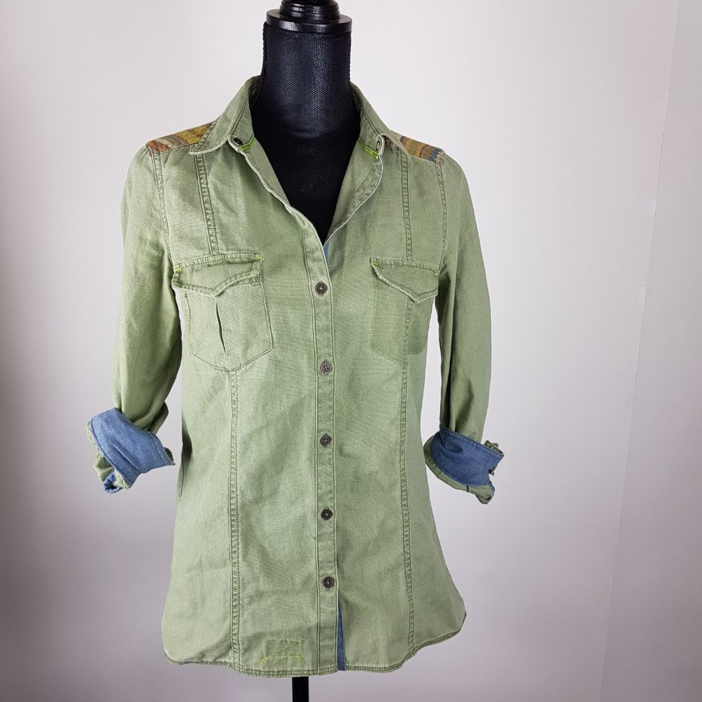 Zara Trafuluc Military Green Button Down Shirt Med